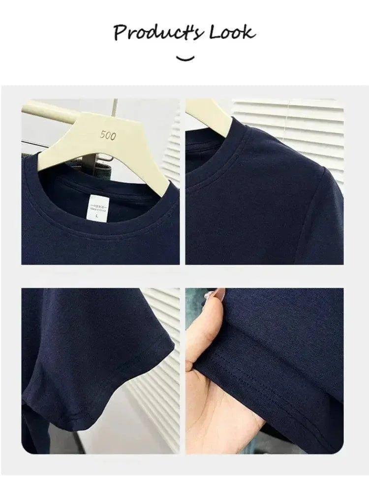 Navy blue women's basic tee, soft cotton fabric, round neck, short sleeves, perfect for casual fashion