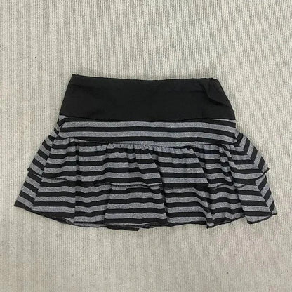 Black and gray striped ruffle mini skirt for women's fashion