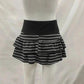Black and gray striped ruffle mini skirt for women's fashion