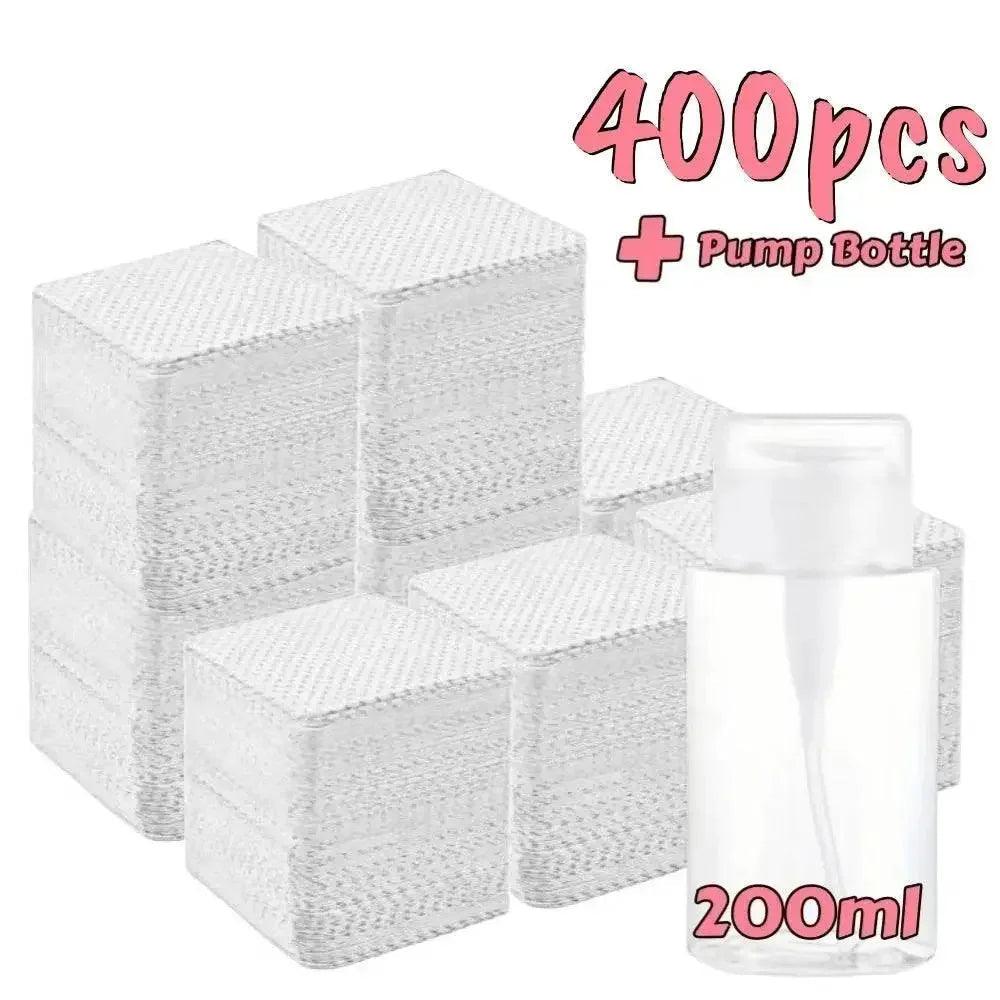 400pcs white cotton pads with 200ml pump bottle for beauty skincare routine
