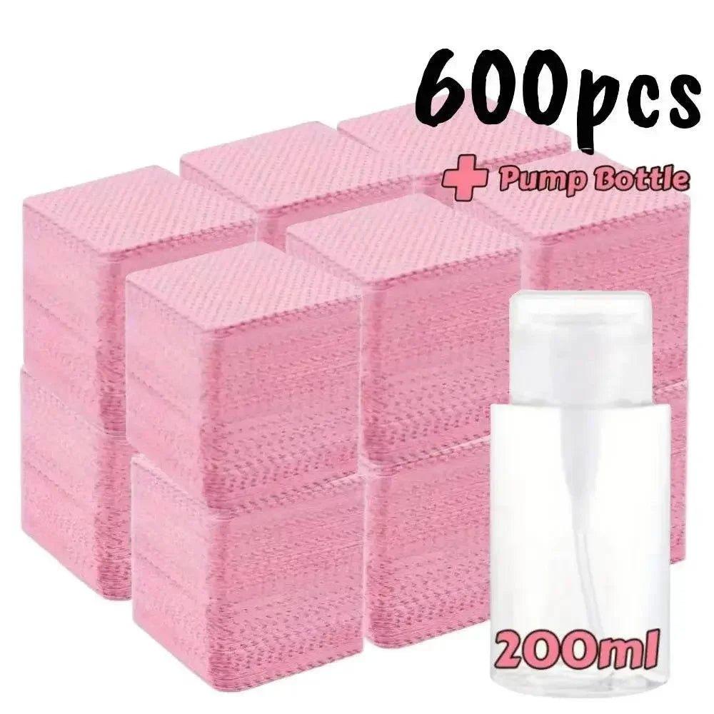 600pcs pink makeup remover pads with 200ml pump bottle for beauty and skincare routine