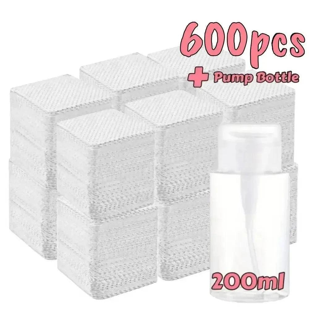 600pcs cotton pads with 200ml pump bottle for beauty skincare routine