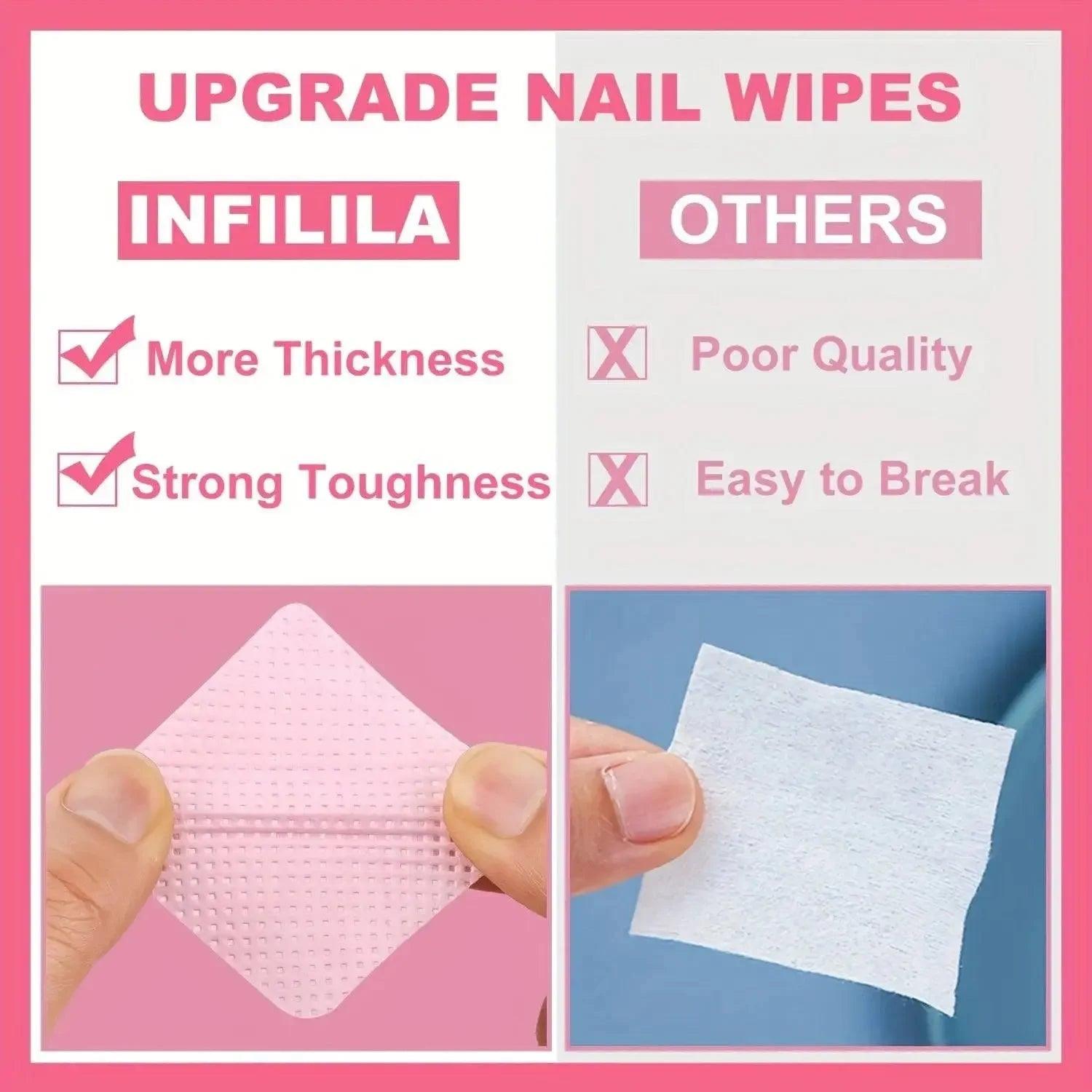 Upgrade nail wipes comparison: INFILILA thicker, tougher vs others thin, fragile — beauty & fashion essentials