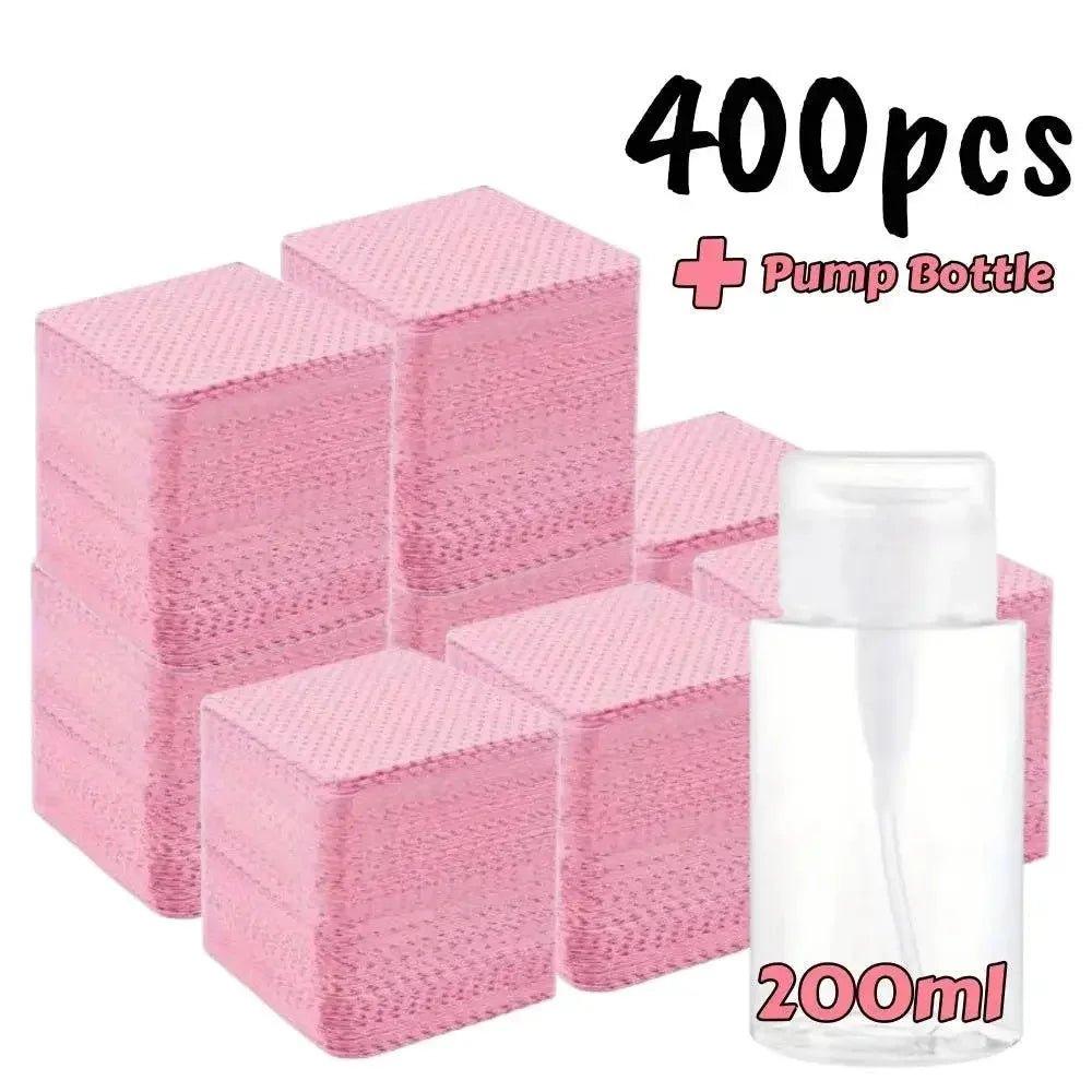 400pcs pink makeup remover pads with 200ml pump bottle for beauty and skincare routines