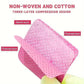 Pink non-woven cotton 3-layer compression pad with absorb & cleaning layers for beauty care