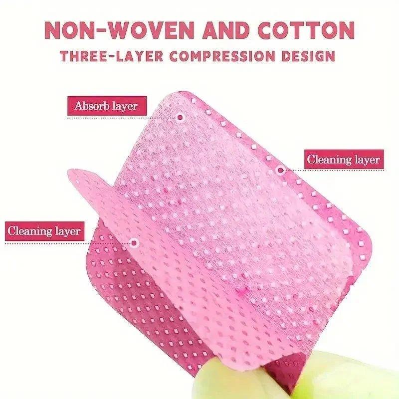 Pink non-woven cotton 3-layer compression pad with absorb & cleaning layers for beauty care