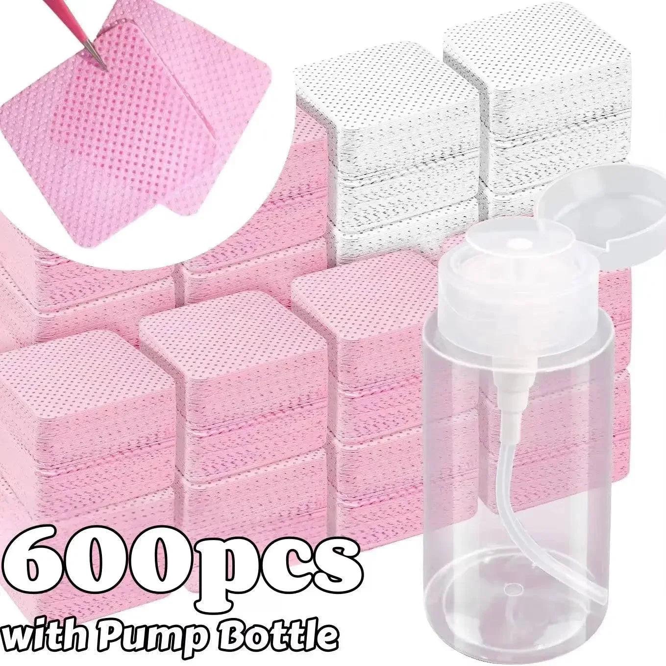 600pcs pink & white nail art wipes with pump bottle for salon or home use