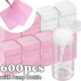 600pcs pink & white nail art wipes with pump bottle for salon or home use