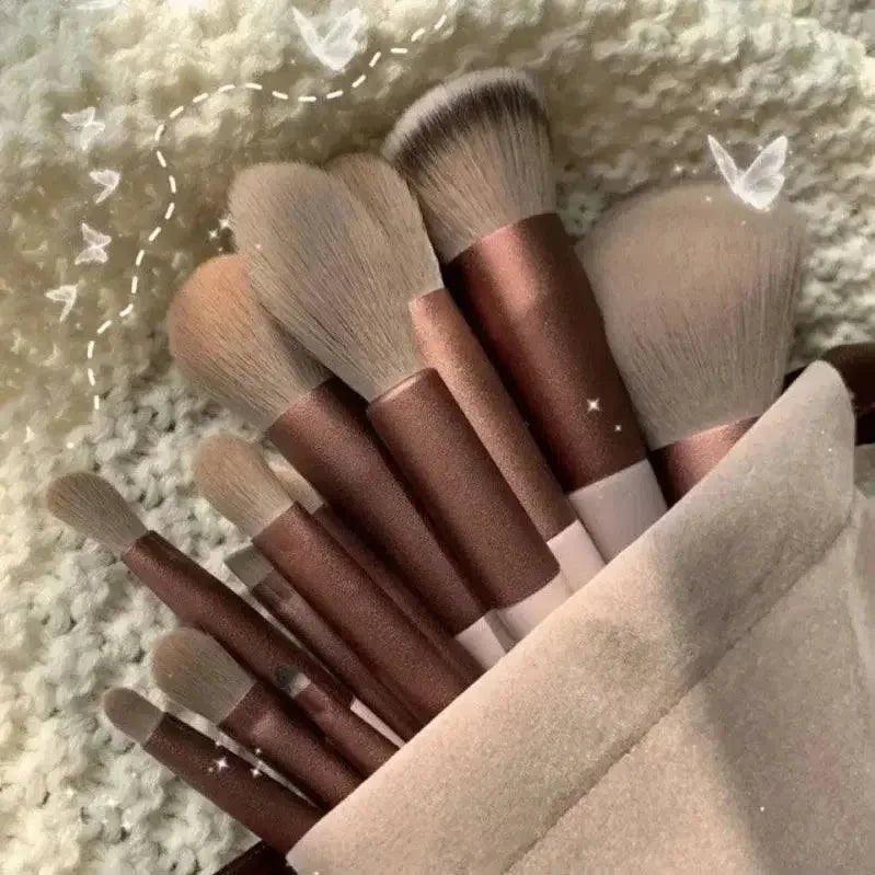 Soft makeup brushes set with rose gold handles, perfect for women's beauty and fashion routines