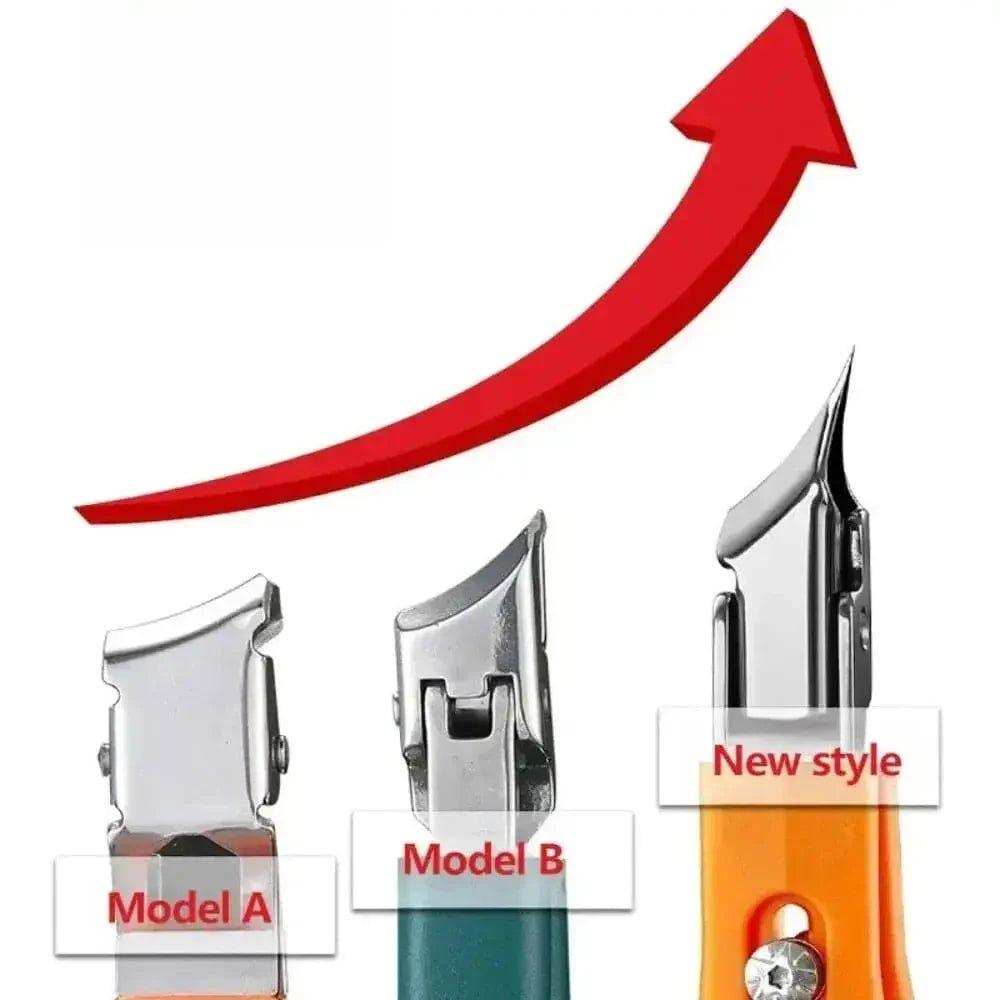New style nail clippers Model A, B, and upgraded design with red arrow indicating improvement