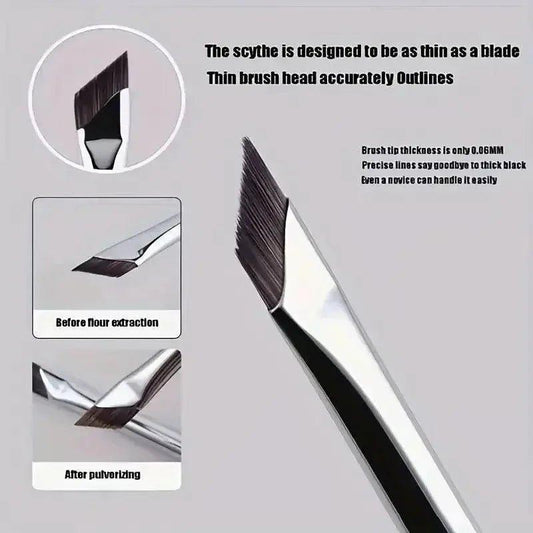 Precision makeup brush with ultra-thin scythe tip for sharp eyeliner, 0.06mm fine edge, easy for beginners
