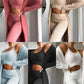 Women's cozy 3-piece loungewear sets in pink, beige, blue, black, white — soft knit crop top, pants, cardigan
