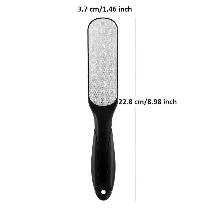 Black foot file with textured metal surface, 22.8 cm long, for pedicure and callus removal