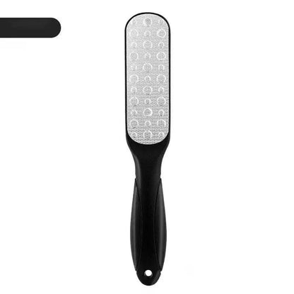 Black foot file with textured metal surface for callus removal, ideal for foot care and pedicure routines