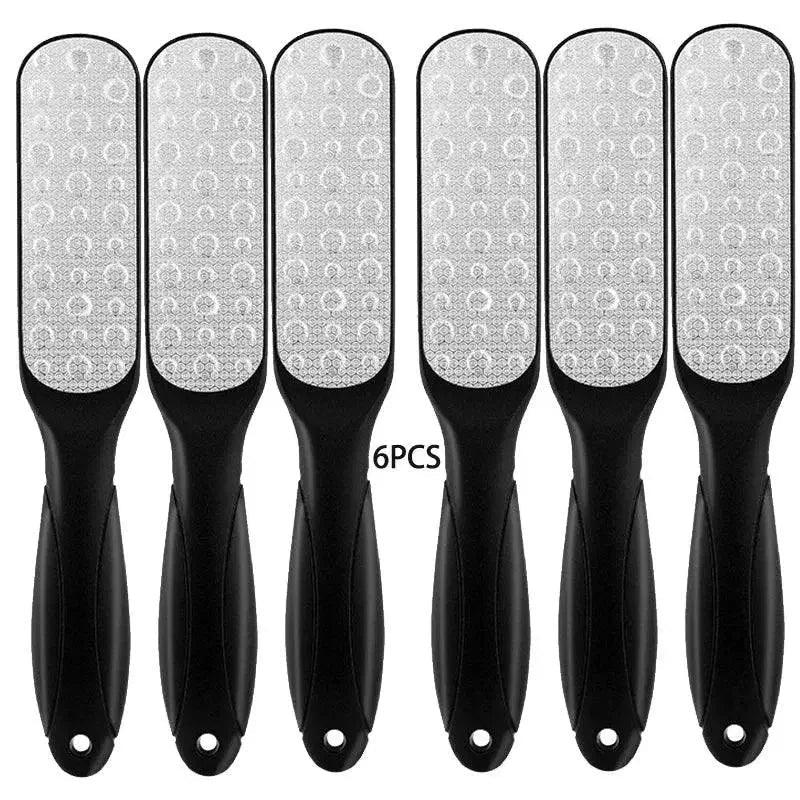 6pcs foot files with black handles and textured metal surfaces for callus removal