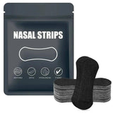 Black nasal strips for clear breathing, hypoallergenic and gentle, shown with packaging