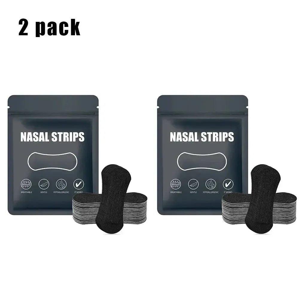 2 pack black nasal strips for breathing relief, hypoallergenic and gentle, ideal for snoring relief
