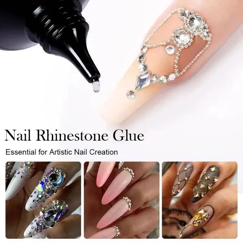 Nail rhinestone glue for artistic nail art with crystal embellishments and 3D designs