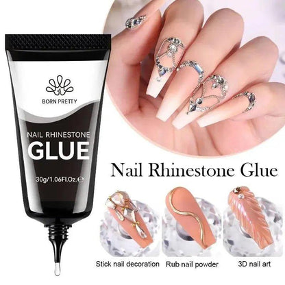 Nail rhinestone glue for 3D nail art and stick-on decorations, perfect for women's fashion beauty