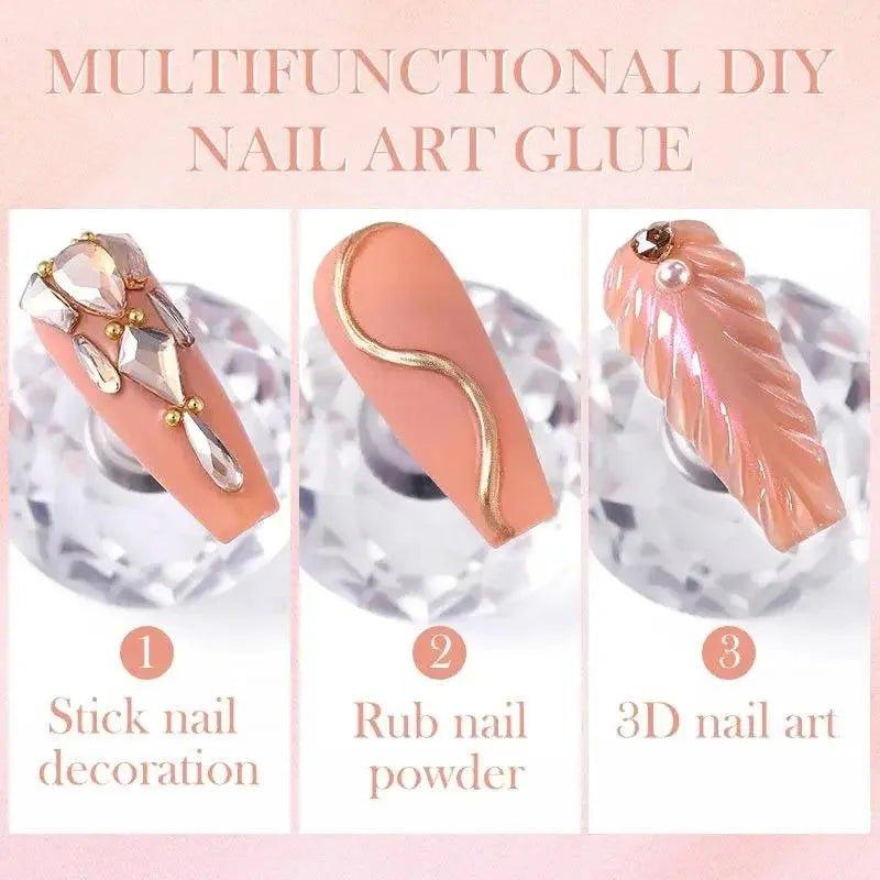 Multifunctional DIY nail art glue for stick decorations, rub powder, and 3D designs on nails