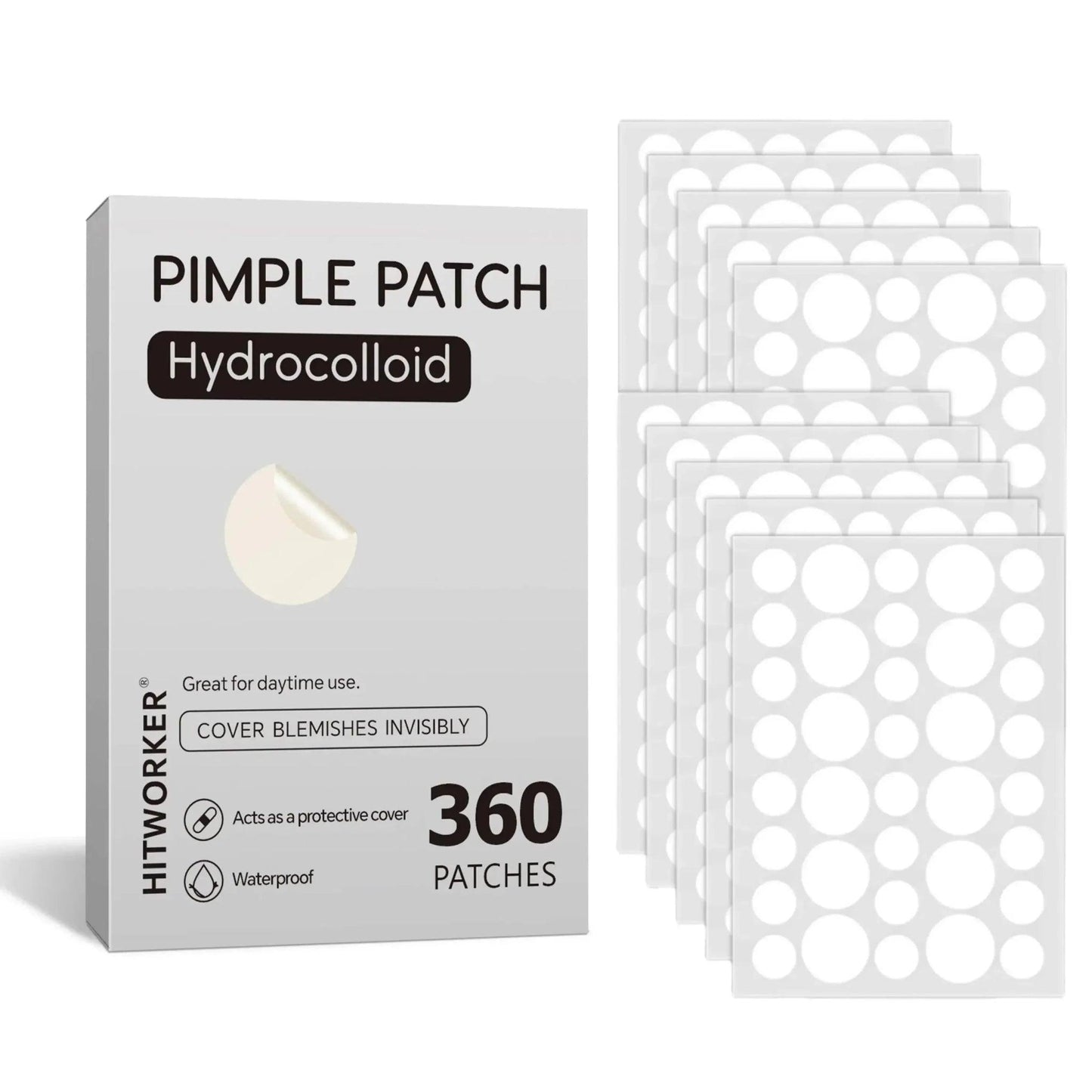 Hydrocolloid pimple patches for invisible blemish cover, 360 waterproof acne patches for daytime use