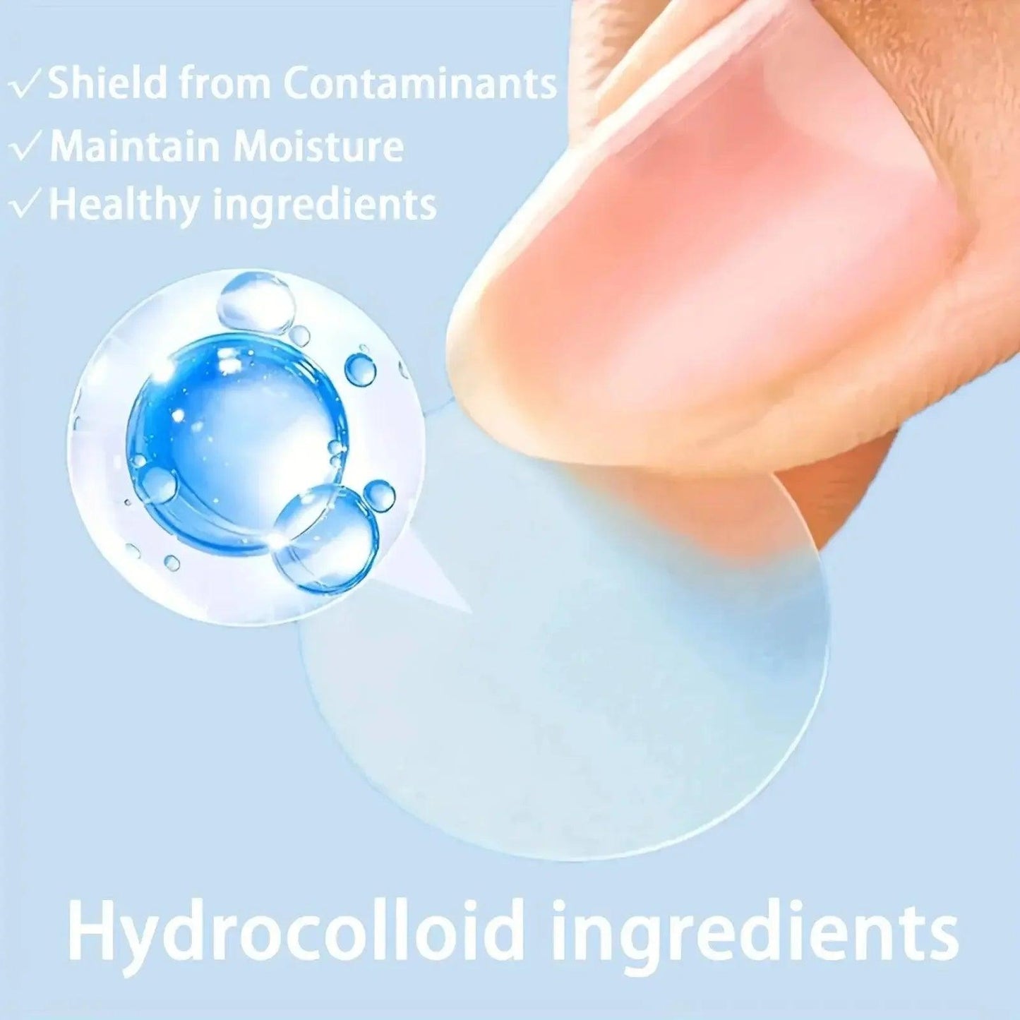 Hydrocolloid acne patch with moisture-locking, contaminant-shielding ingredients for clear skin