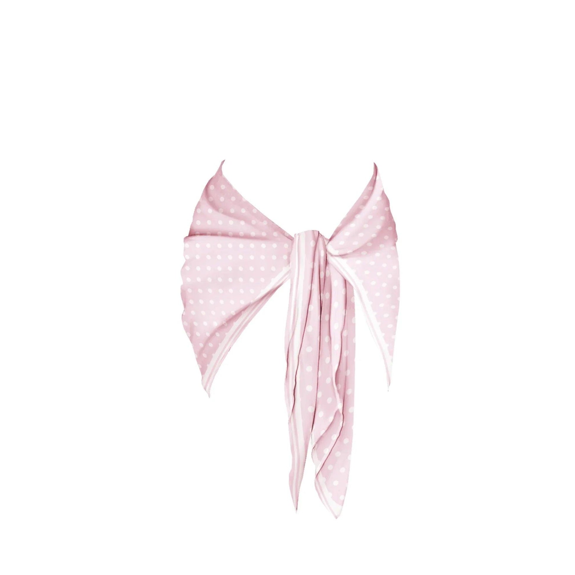 Pink polka dot scarf tied in bow, women's fashion accessory