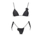 Black floral bikini set with ruched triangle top and side-tie bottoms, women's swimwear fashion