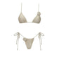 Cream floral bikini set with rose detail, women's beachwear fashion