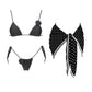 Black floral bikini set with polka dot sarong, women's swimwear fashion