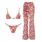 Floral bikini set with matching wide-leg pants, women's fashion swimwear