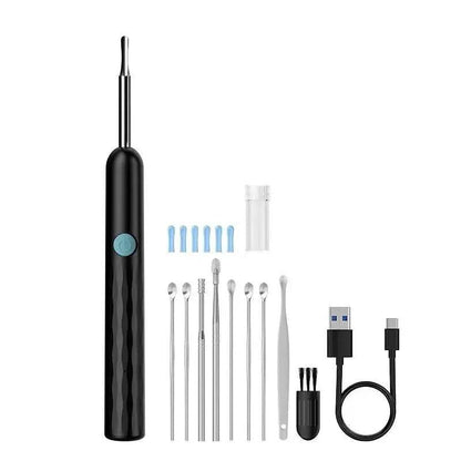 Black electric toothbrush with multiple brush heads and USB charging cable for oral care