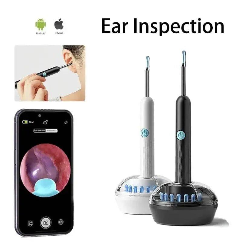 Wireless ear inspection camera with smartphone app for Android and iPhone, featuring earwax removal tool and LED light
