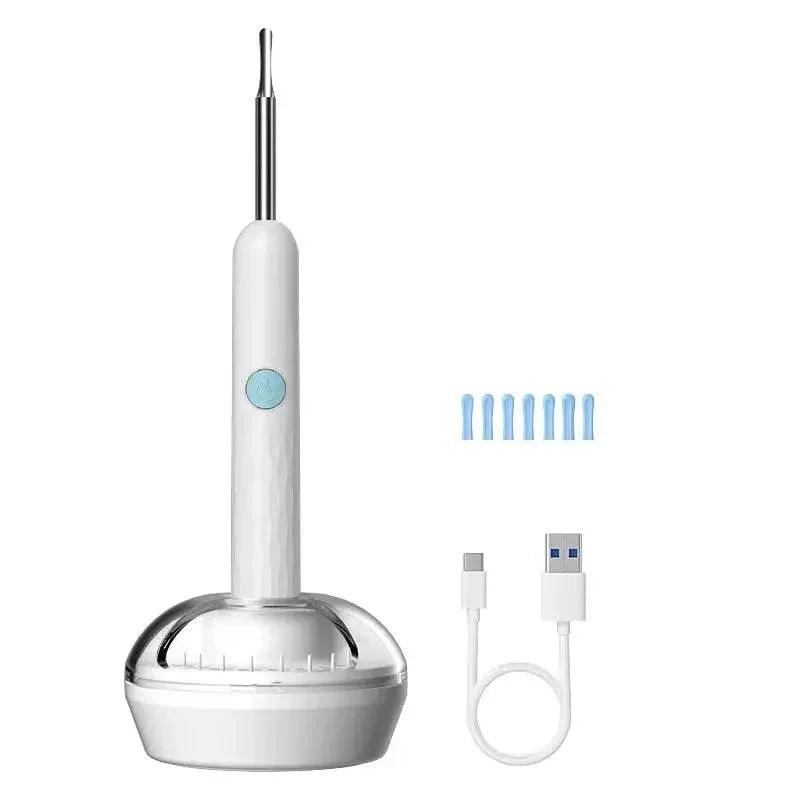 White electric dental pick with charging base, USB cable, and replacement tips for oral care