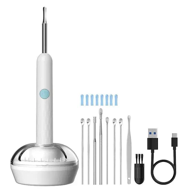 White electric toothpick with charging base, multiple tips, and USB cable for oral care