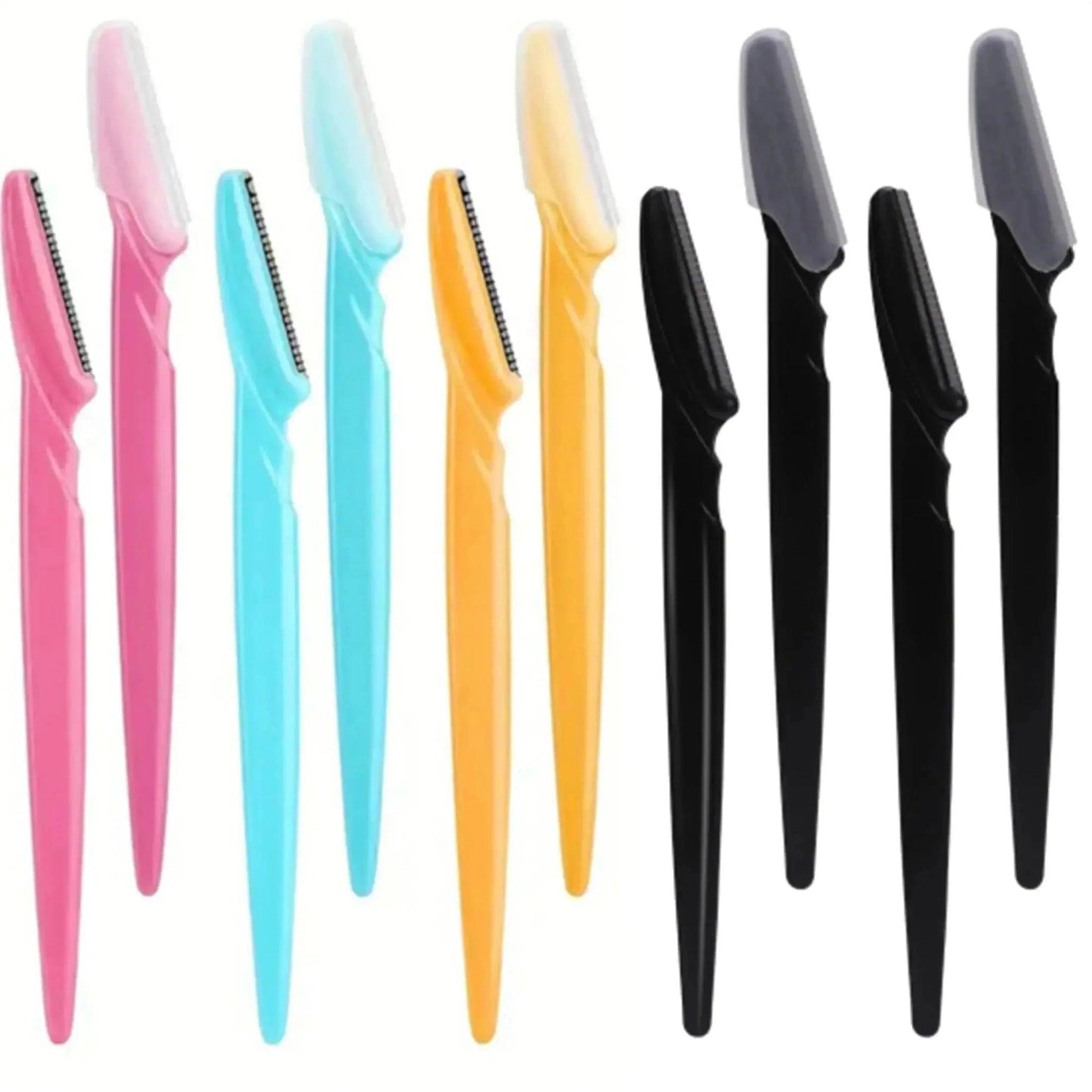 Colorful eyebrow razors with safety guards for women's facial hair removal, beauty grooming tools