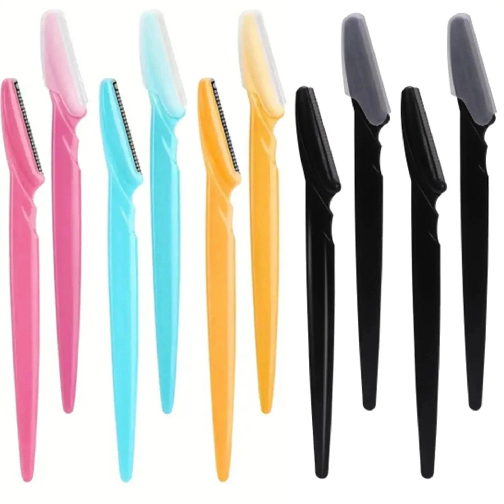 Colorful eyebrow razors with safety guards for women's facial hair removal, beauty grooming tools