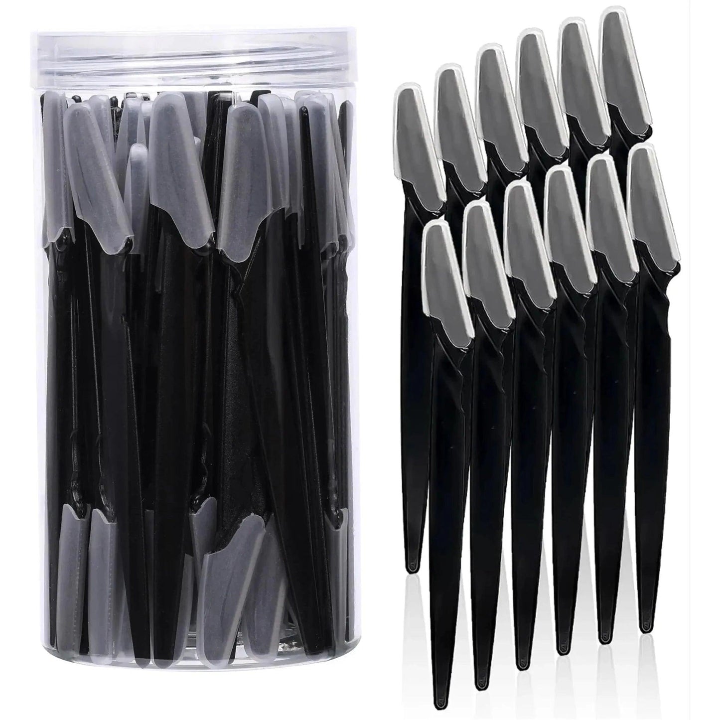 Black hair pins with clear tips in jar, stylish hair accessories for women's fashion