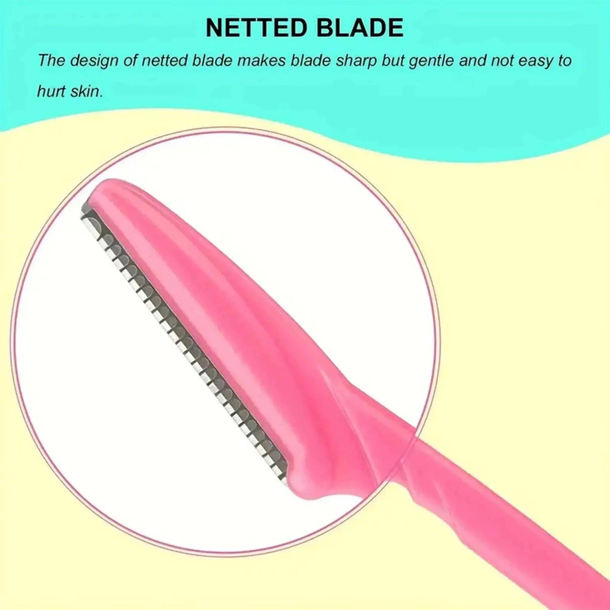 Pink women's razor with netted blade for gentle, safe shaving