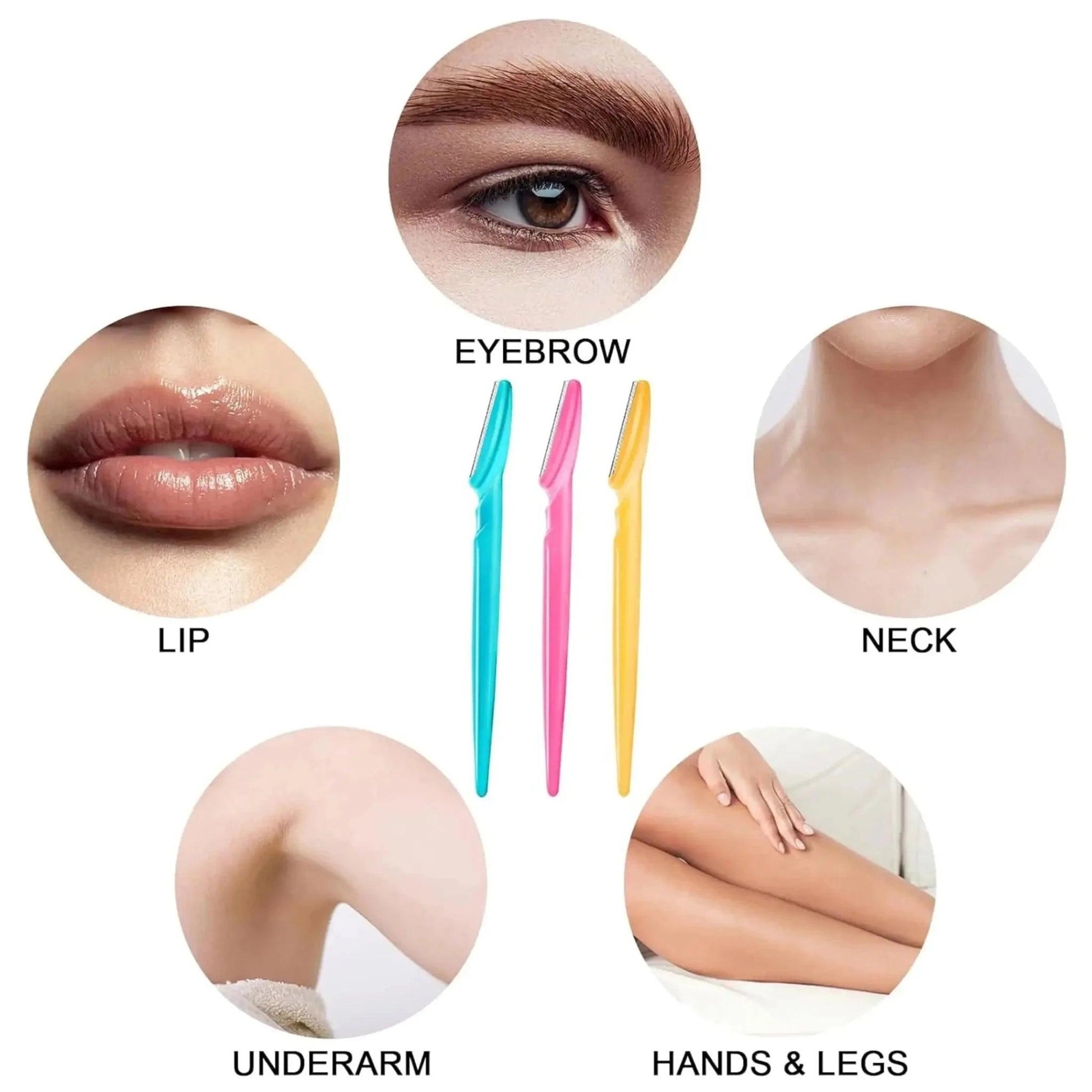 Women's facial and body hair removal razors for eyebrows, lips, neck, underarms, hands & legs