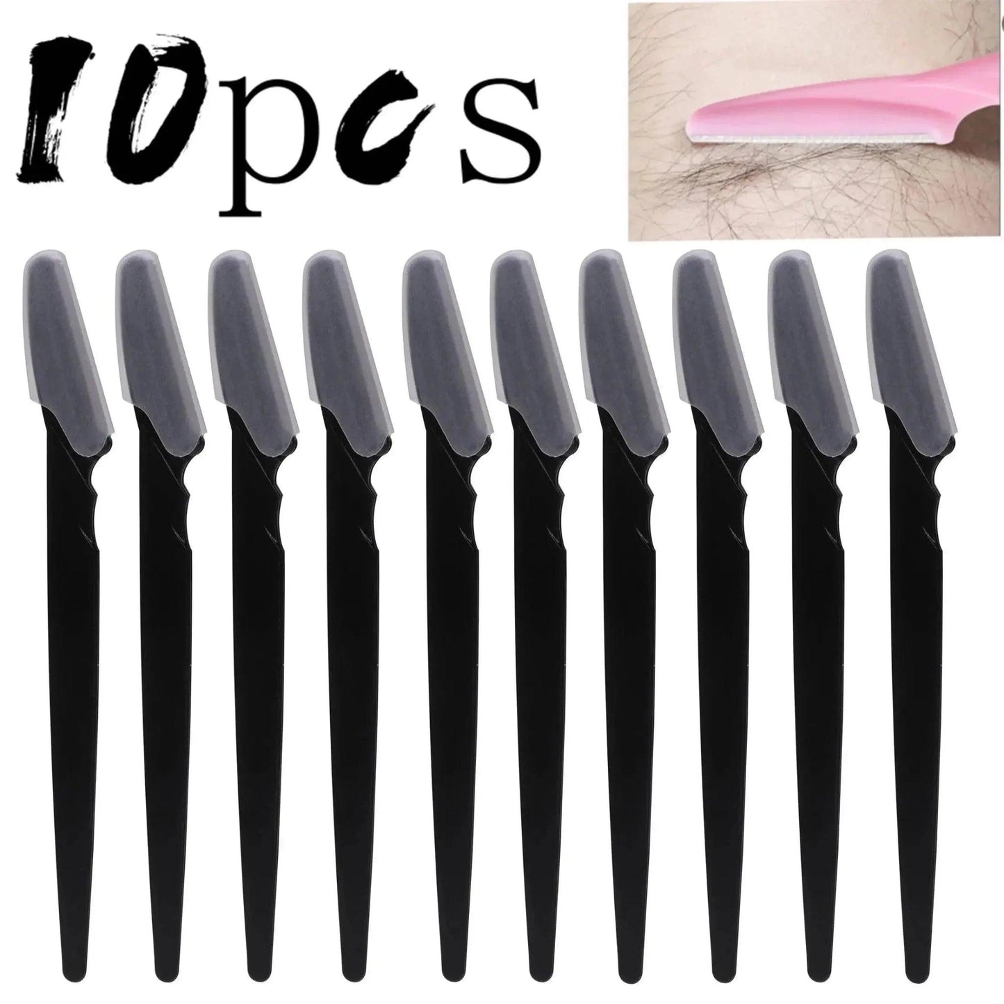 10pcs black eyebrow razors for precise facial hair removal, beauty grooming tools