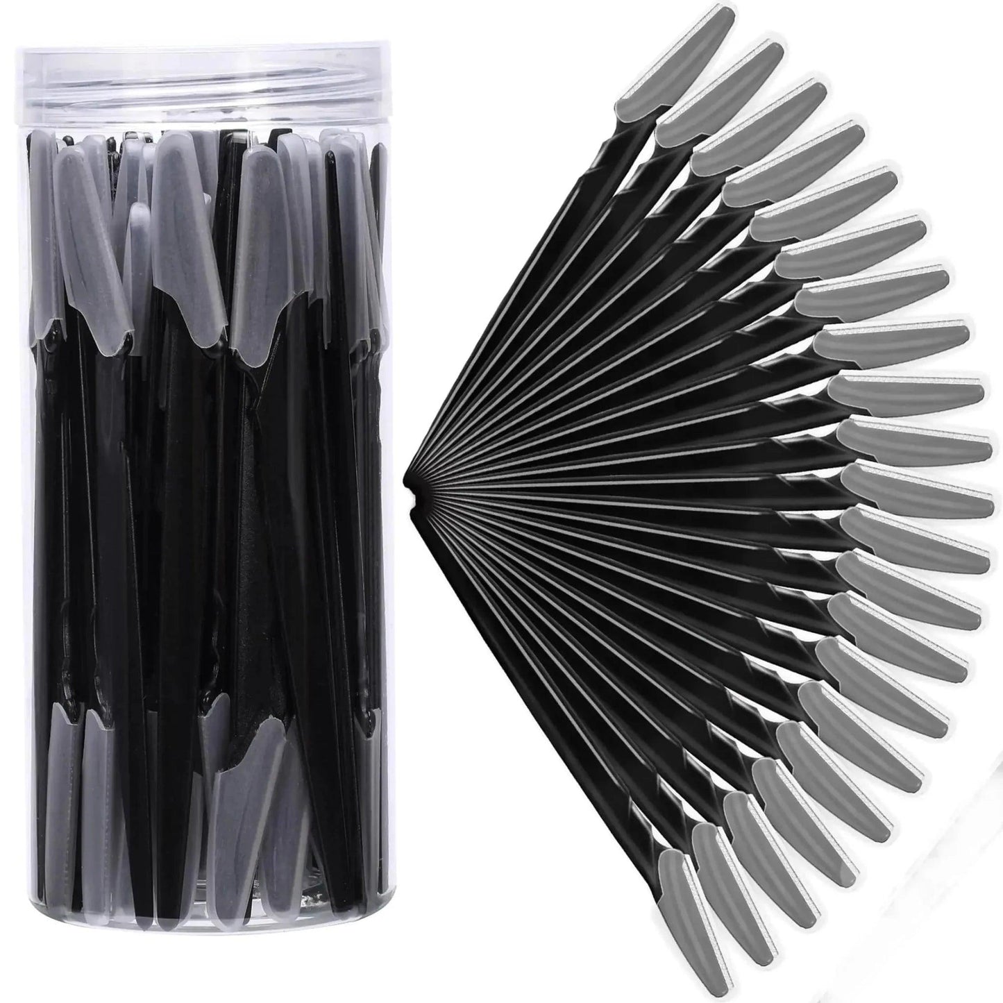 Black eyebrow razors in clear jar, beauty grooming tools for women's fashion