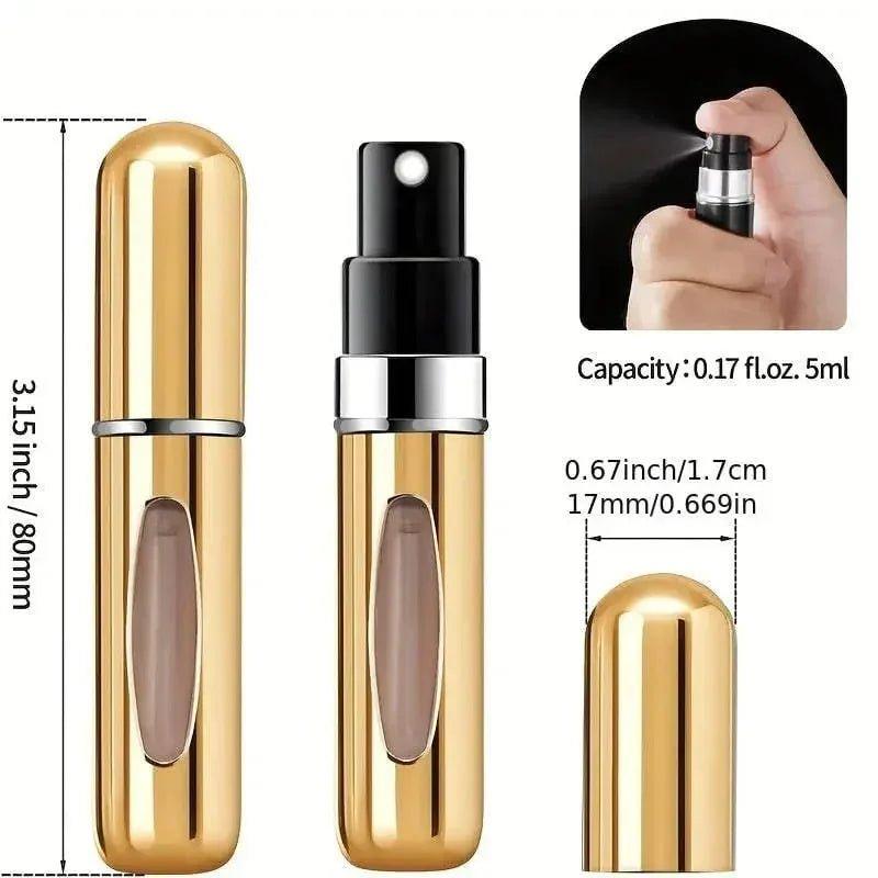 Gold travel perfume atomizer, 5ml capacity, compact spray bottle for women's fashion and beauty