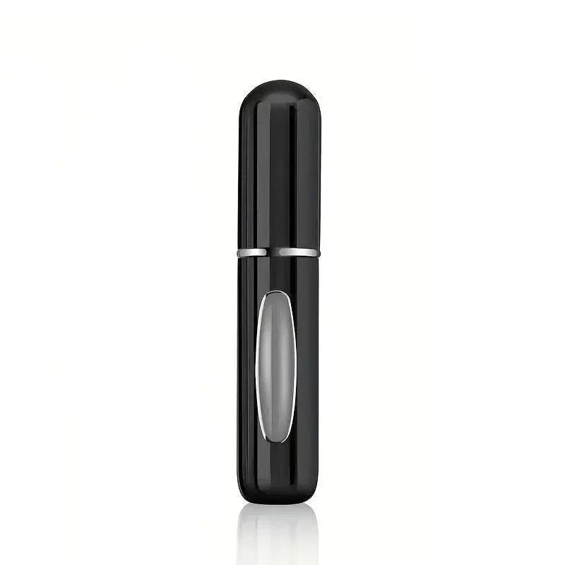 Sleek black perfume atomizer with silver accent, portable fragrance spray for women's fashion