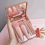 5Pcs Portable Makeup Brush Set With Mirror - Foldable Travel Kit ，Mini Makeup Brush Set Travel Makeup Brush Set - Womans Fashion