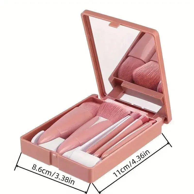 5Pcs Portable Makeup Brush Set With Mirror - Foldable Travel Kit ，Mini Makeup Brush Set Travel Makeup Brush Set - Womans Fashion
