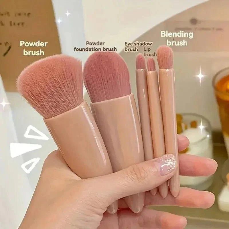 5Pcs Portable Makeup Brush Set With Mirror - Foldable Travel Kit ，Mini Makeup Brush Set Travel Makeup Brush Set - Womans Fashion