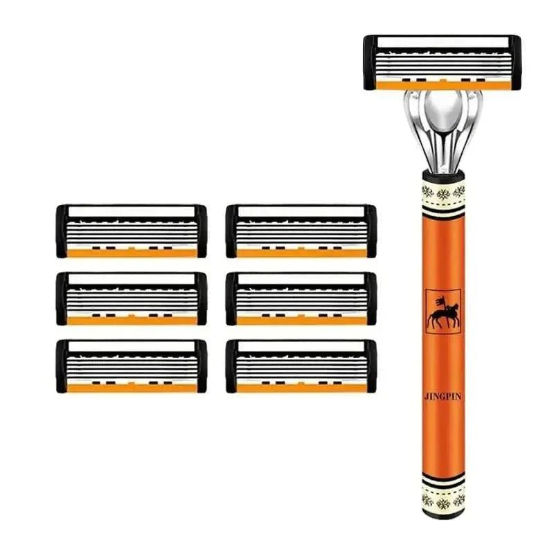6 - layer razor blade, men's stainless steel blade, classic water washed razor, sharp blade for clean shaving - Womans Fashion