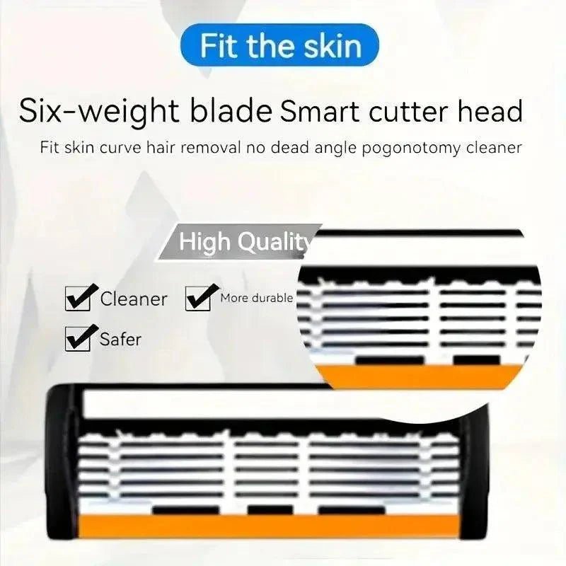 6 - layer razor blade, men's stainless steel blade, classic water washed razor, sharp blade for clean shaving - Womans Fashion
