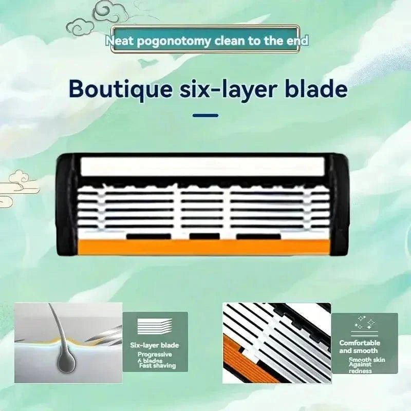 6 - layer razor blade, men's stainless steel blade, classic water washed razor, sharp blade for clean shaving - Womans Fashion